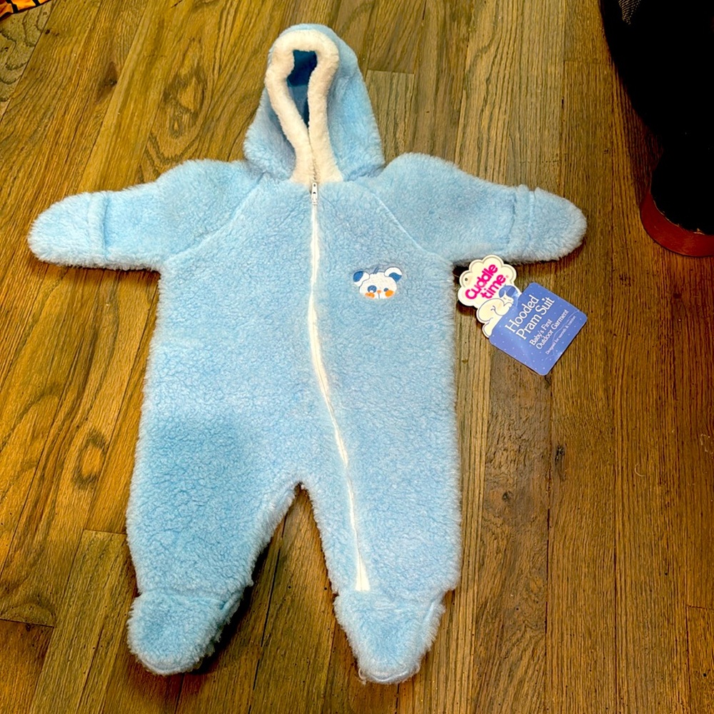 Cuddle time hooded pram suit nb-3 months blue.